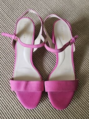 Cole Haan Women's Pink Suede Josie Block 3.25" Heel Slingback Sandals - Size 11B
